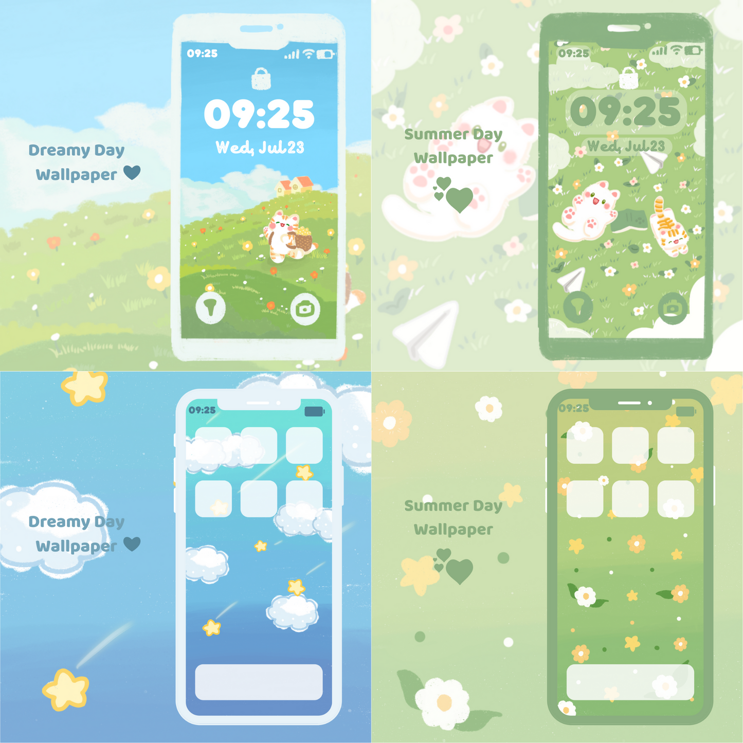 Dreamy Wallpaper Set | Cute Cat Wallpaper | Dreammy Day & Summer Flower Day